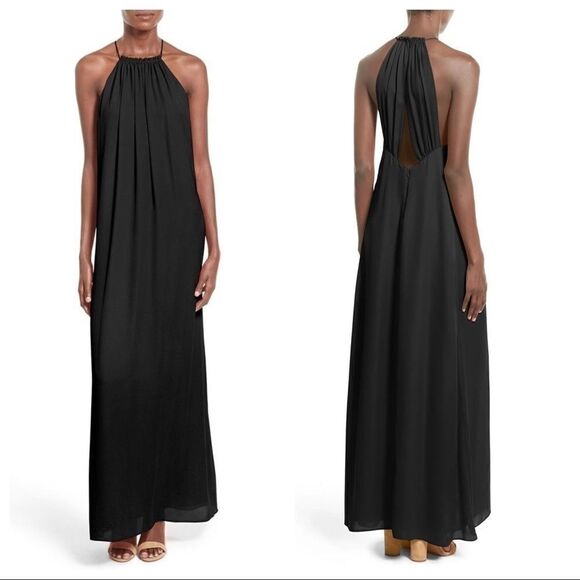 Everly Black Highneck Keyhole Draped Keyhole BackKnit Maxi Dress Sz M - Picture 1 of 3